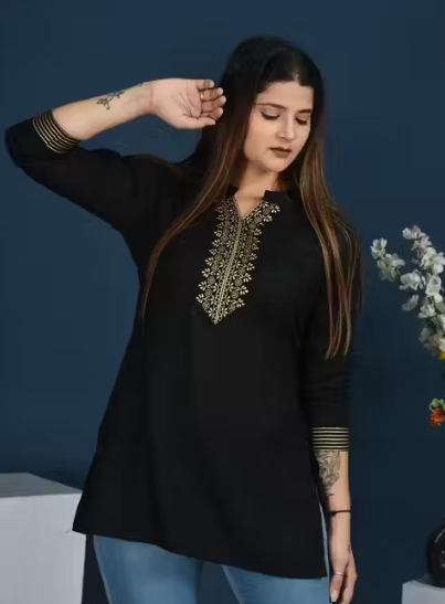 Women Tending Rayon Golden Printed short kurta