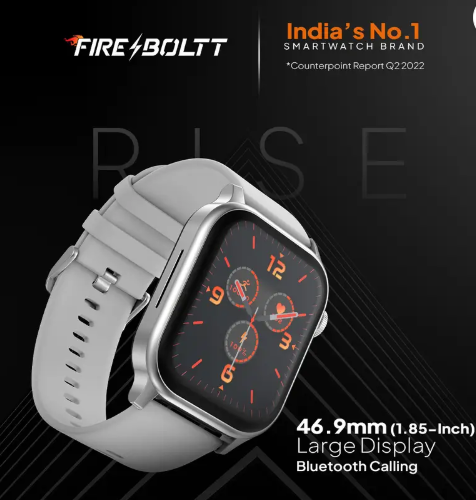 Fire-Boltt Rise Bluetooth Calling 47mm (1.85), Metal Bod & Rotating Crown, 123 Sports Smartwatch  (Grey Strap, Free Size)