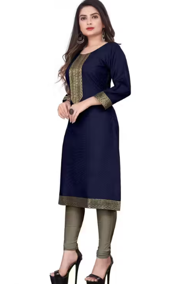 Desigener Kurtis New Collection Plain Cotton Golden Lace Border Pattern Casual Kurta for Girls & Women