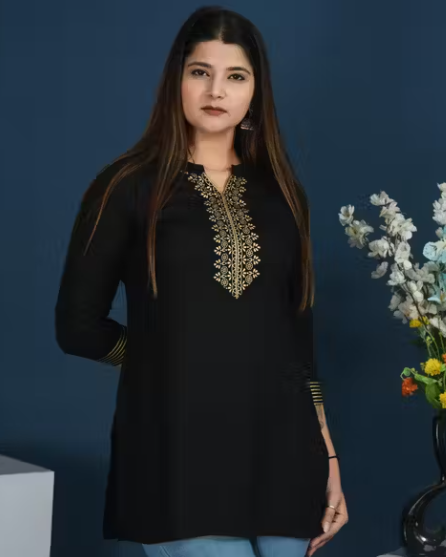 Women Tending Rayon Golden Printed short kurta