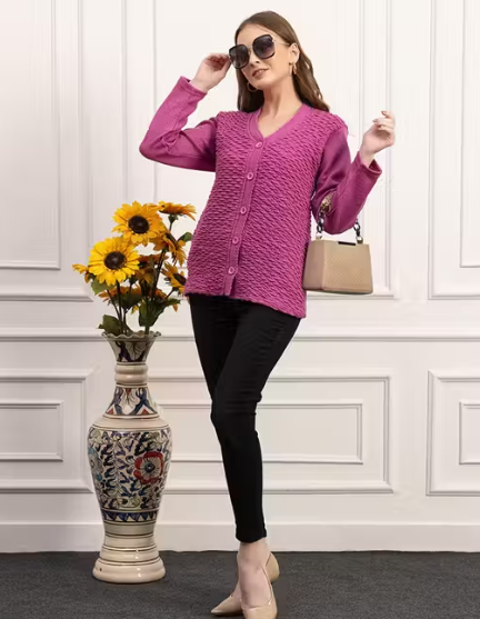 JDD Women's Woollen V-Neck Sweater