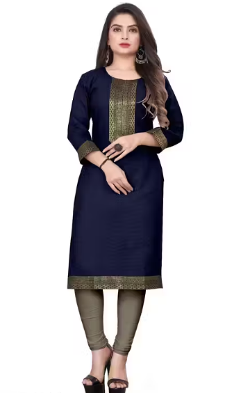 Desigener Kurtis New Collection Plain Cotton Golden Lace Border Pattern Casual Kurta for Girls & Women