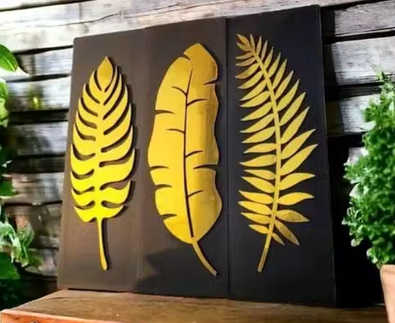 GOLDEN AND WOODEN LEAVES FRAME WALL ART /HOME DECOR/WALL DECOR/LIVING ROOM