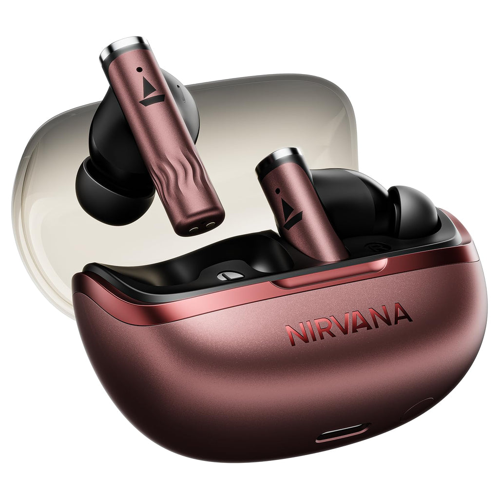 boAt Nirvana Zenith Pro (2025), 50dB Hybrid Adaptive ANC, Spatial Audio, Hi-Res Audio LDAC, 6Mics AI-ENx, 80 Hrs Battery, Bluetooth Earbuds, TWS Ear Buds Wireless Earphones with mic (Crimson Red)