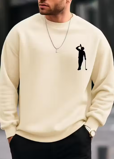 Men's Stylish Golf Print Sweatshirt - Beige | Track flip