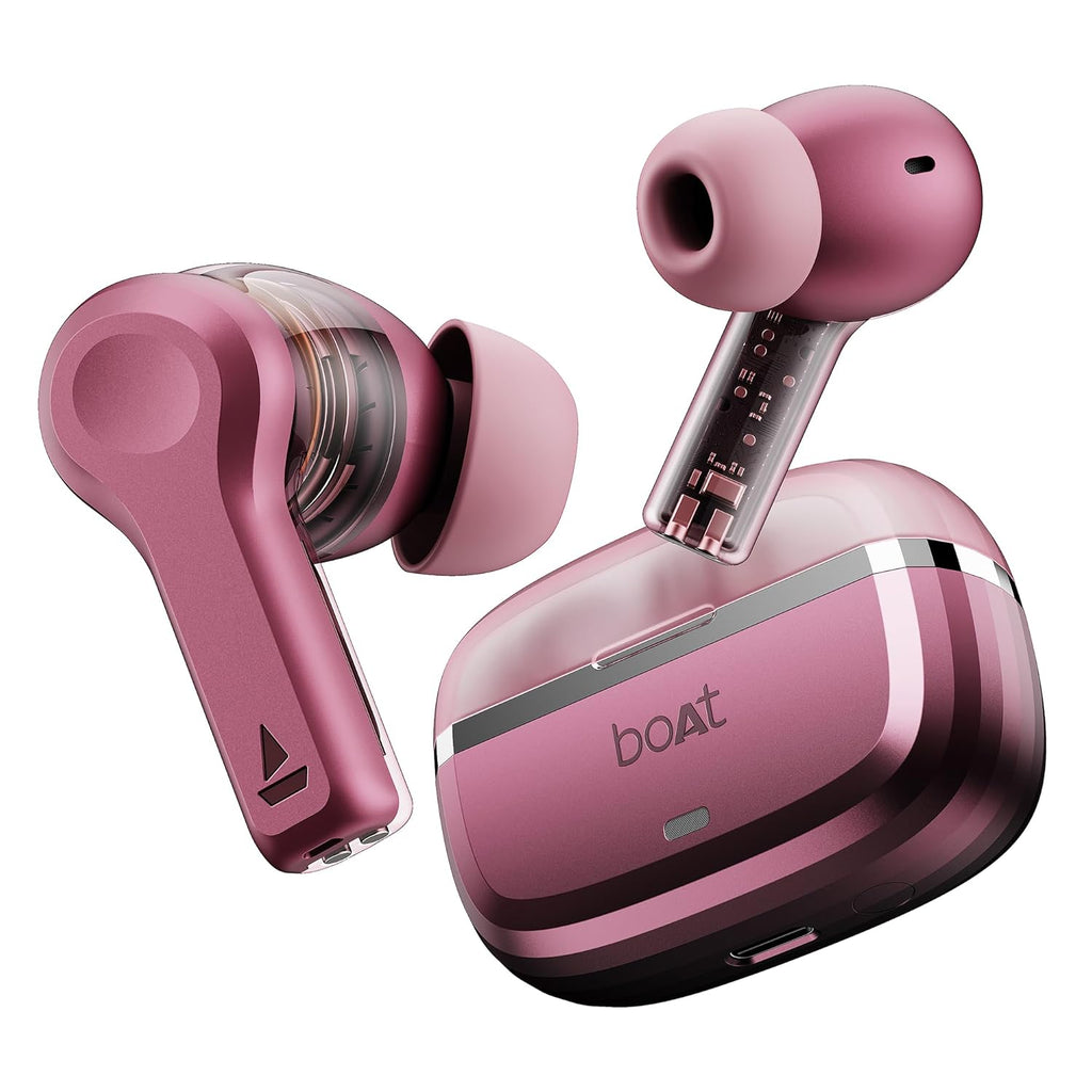 boAt Nirvana Space, 360 Spatial Audio, Active Noise Cancellation (~32dB), 100Hrs Battery,4Mics ENx, Fast Charge, v5.3 Bluetooth TWS in Ear Earbuds Wireless Earphones with mic (Pink Punch)