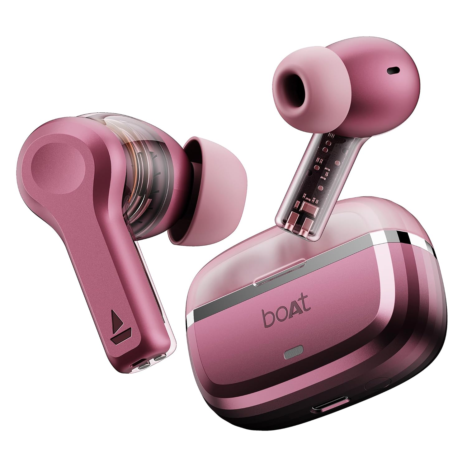 boAt Nirvana Space, 360 Spatial Audio, Active Noise Cancellation (~32dB), 100Hrs Battery,4Mics ENx, Fast Charge, v5.3 Bluetooth TWS in Ear Earbuds Wireless Earphones with mic (Pink Punch)