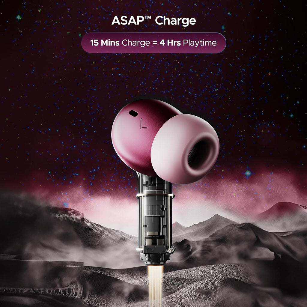 boAt Nirvana Space, 360 Spatial Audio, Active Noise Cancellation (~32dB), 100Hrs Battery,4Mics ENx, Fast Charge, v5.3 Bluetooth TWS in Ear Earbuds Wireless Earphones with mic (Pink Punch)
