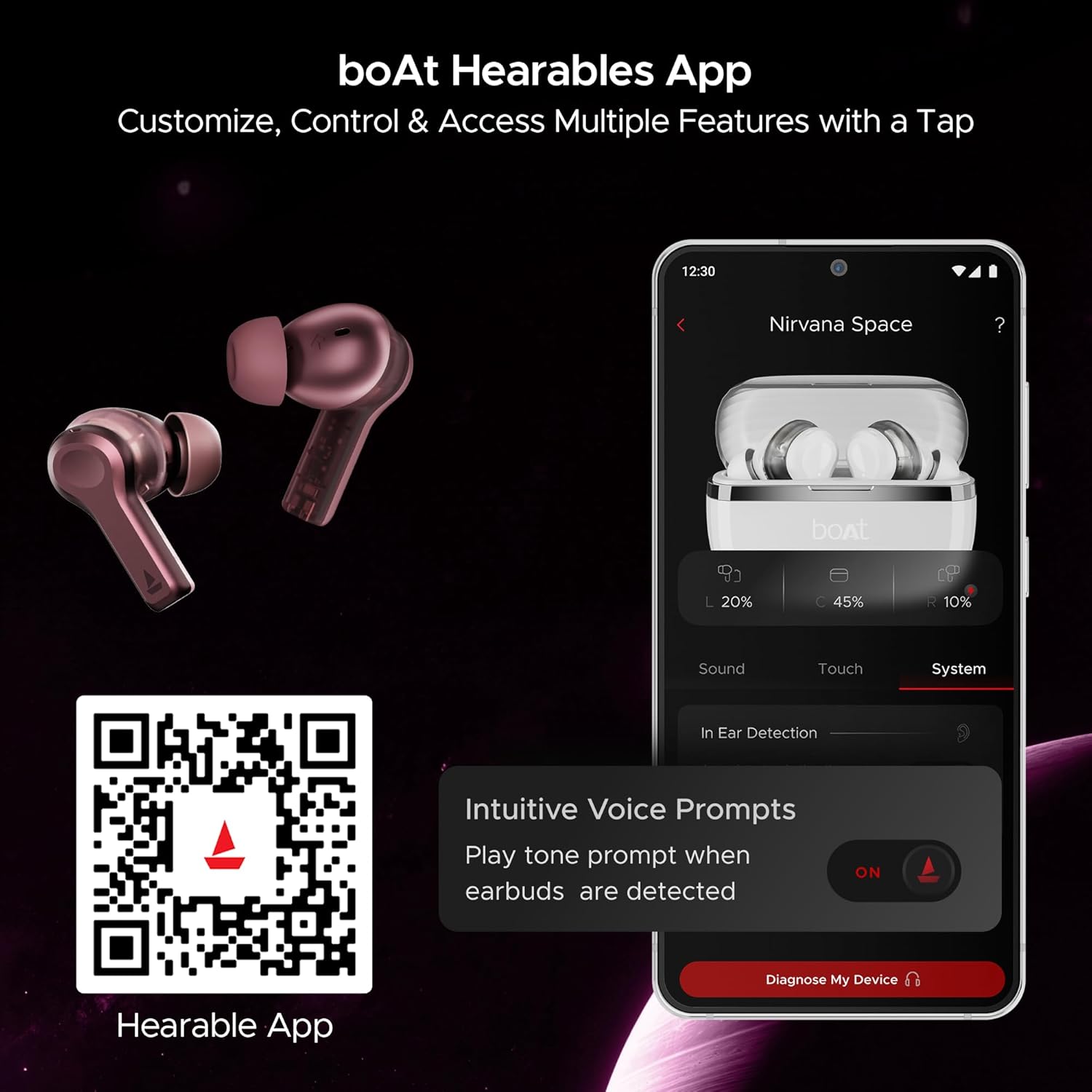 boAt Nirvana Space, 360 Spatial Audio, Active Noise Cancellation (~32dB), 100Hrs Battery,4Mics ENx, Fast Charge, v5.3 Bluetooth TWS in Ear Earbuds Wireless Earphones with mic (Pink Punch)