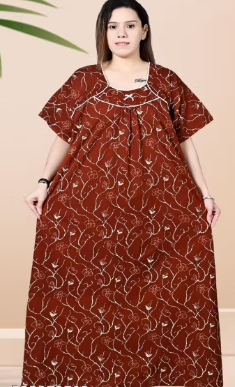 Brown Women Nighty Maxi Cotton Plus Size Jumbo 5XL to 10XL