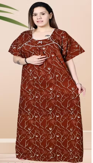 Brown Women Nighty Maxi Cotton Plus Size Jumbo 5XL to 10XL