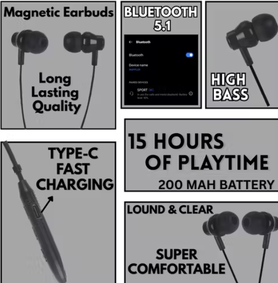 BT SPORTS Bluetooth Earphones Wireless Neckband | BT Sport Headset with Mic | 15H Playtime, Adjustable Fit, High Bass & Durable Braided Cable