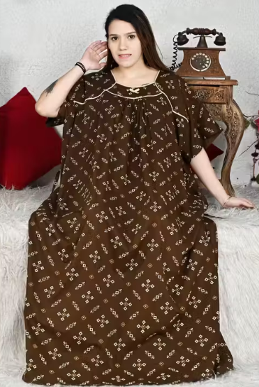 Brown Women Nighty Maxi Cotton Plus Size Jumbo 5XL to 10XL