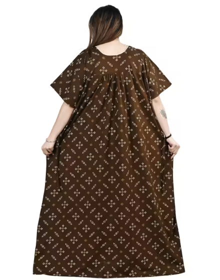 Brown Women Nighty Maxi Cotton Plus Size Jumbo 5XL to 10XL