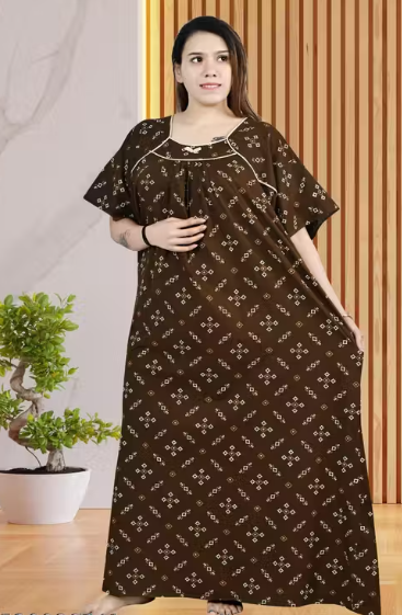 Brown Women Nighty Maxi Cotton Plus Size Jumbo 5XL to 10XL