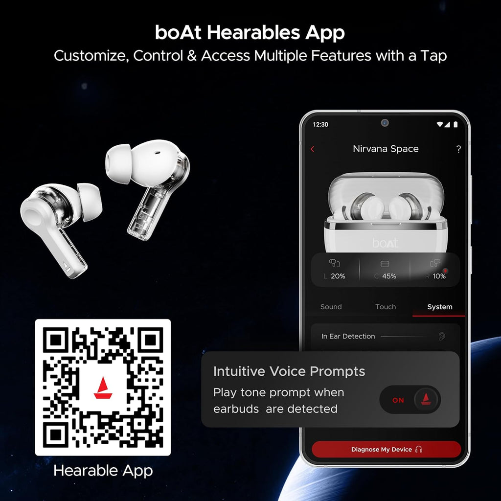 boAt Nirvana Space, 360 Spatial Audio, Active Noise Cancellation (~32dB), 100Hrs Battery,4Mics ENx, Fast Charge, v5.3 Bluetooth TWS in Ear Earbuds Wireless Earphones with mic (Celestial White)
