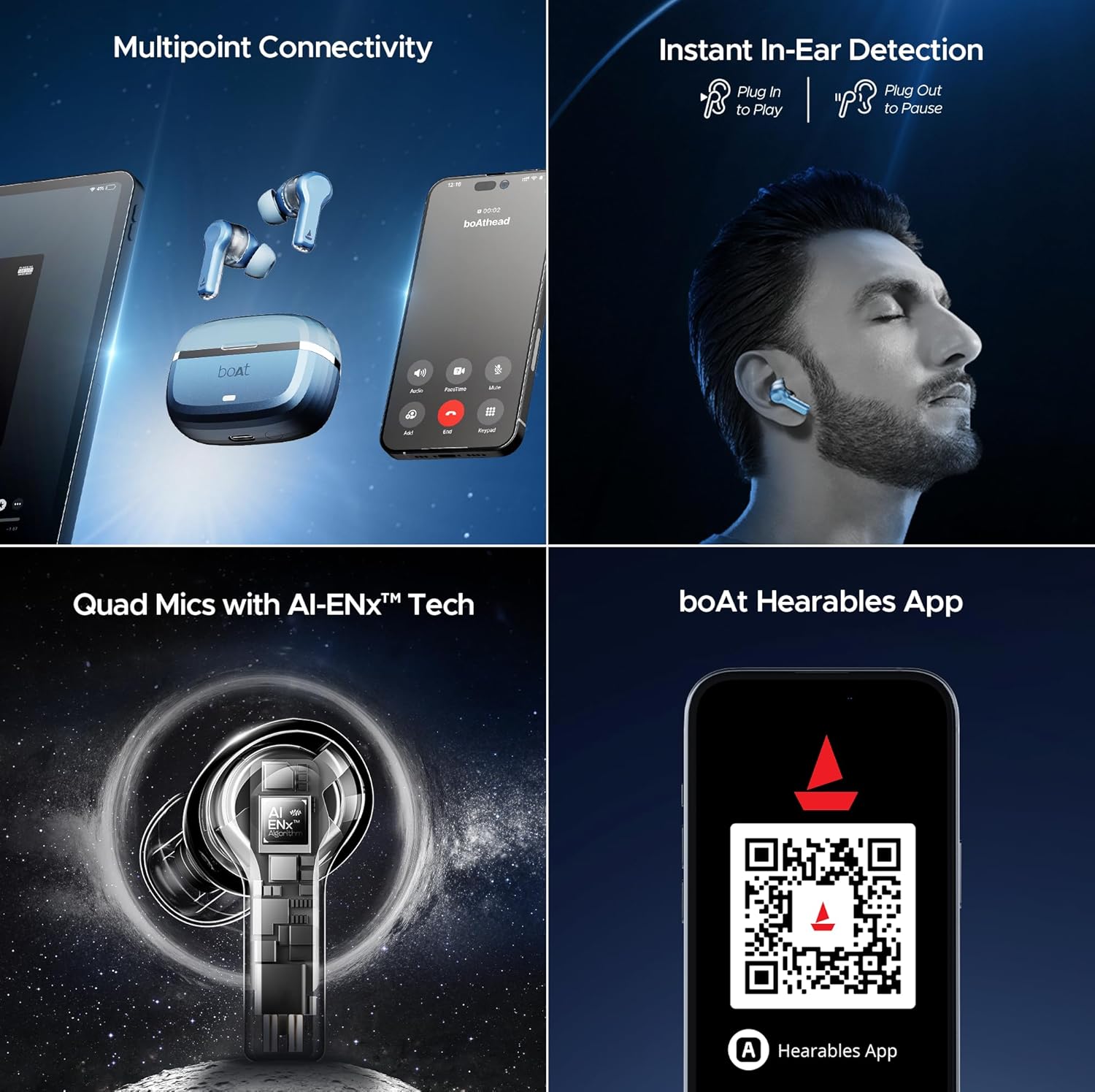 boAt Nirvana Space, 360º Spatial Audio, Active Noise Cancellation (~32dB), 100Hrs Battery,4Mics ENx, Fast Charge, v5.3 Bluetooth Earbuds, TWS Ear Buds Wireless Earphones with mic (Infinity Blue)