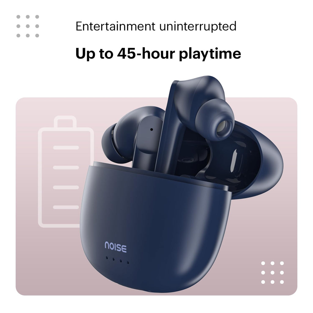 Noise Buds VS104 Truly Wireless Earbuds with 45H of Playtime, Quad Mic with ENC, Instacharge(10 Min=200 Min), 13Mm Driver, Low Latency, BT V5.2 (Midnight Blue)