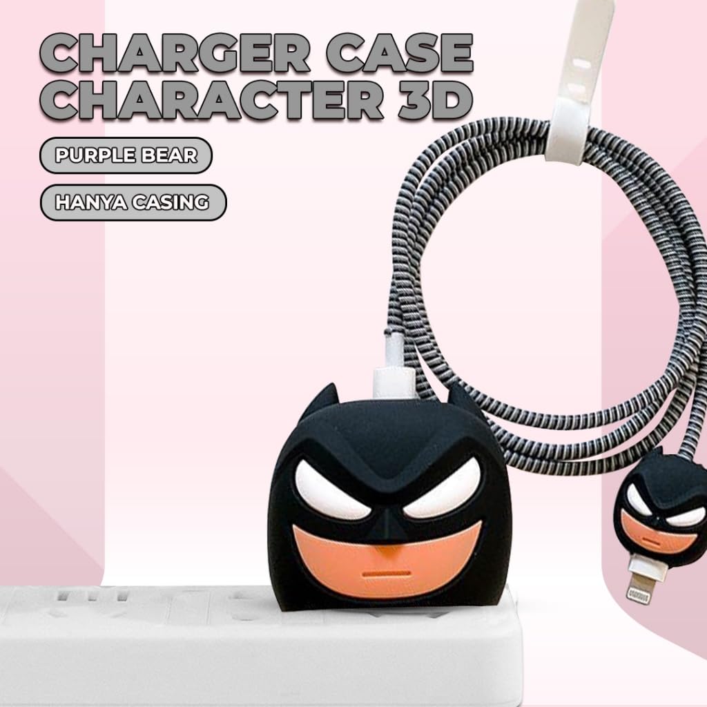 Silicone Case for Samsung 25W USB Type-C Fast Charger Protective Cover with Wire Saver (Black (Bat-Man))