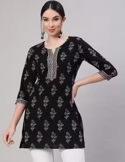 Women Trending Rayon Printed Short Kurta