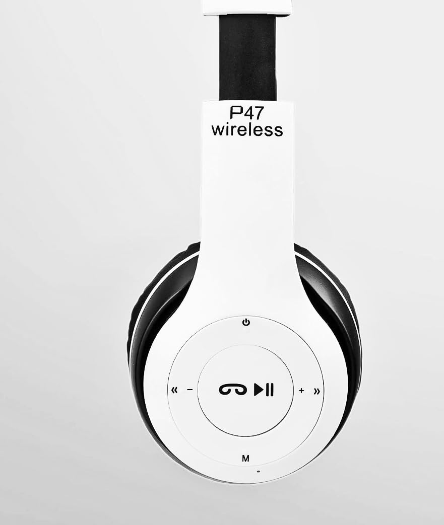 P47 Wireless Bluetooth Headphones, Deep Bass Sound, Foldable Design with Built-in Mic, Black