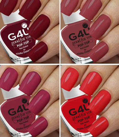 G4U Nail Polish Set 4 Colors Red BroMauve Wine Nail Paints 16-18-19-25 Red, Brown, Wine, Mauve  (Pack of 4)