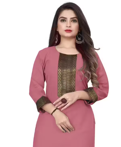 Desigener Kurtis New Collection Plain Cotton Golden Lace Border Pattern Casual Kurta for Girls & Women