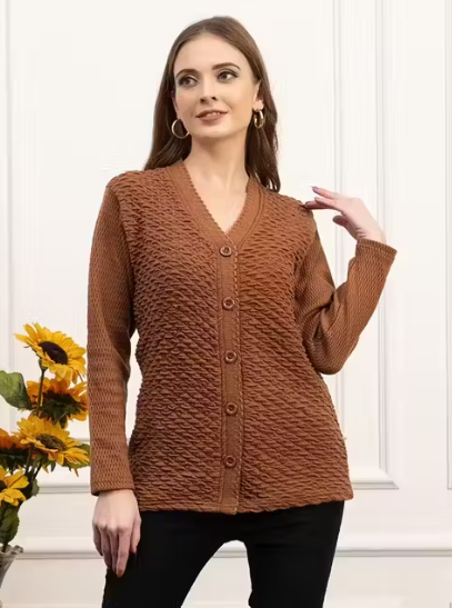 JDD Women's Woollen V-Neck Sweater