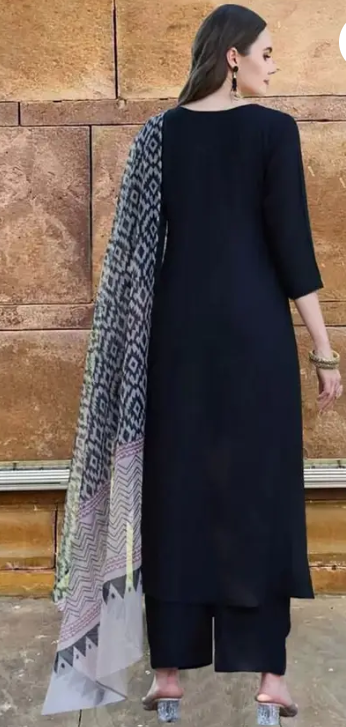 Women Cotton Rayon Kurta Palazzo Dupatta Set