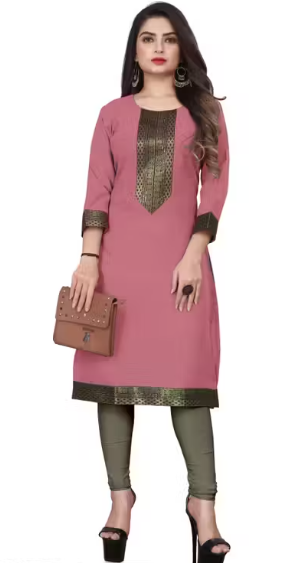 Desigener Kurtis New Collection Plain Cotton Golden Lace Border Pattern Casual Kurta for Girls & Women