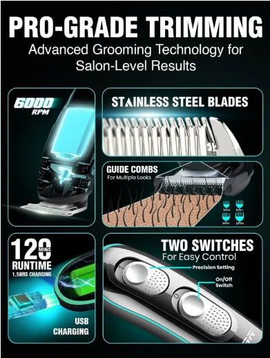 VGR V-055 Professional Hair Trimmer 120 min Runtime 4 Length Settings  (Black, Green)