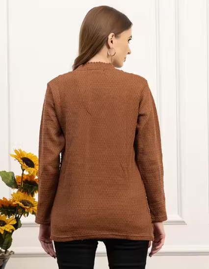 JDD Women's Woollen V-Neck Sweater