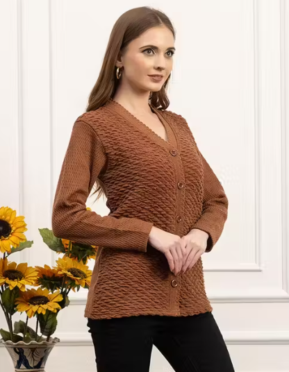 JDD Women's Woollen V-Neck Sweater