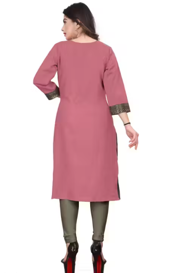 Desigener Kurtis New Collection Plain Cotton Golden Lace Border Pattern Casual Kurta for Girls & Women