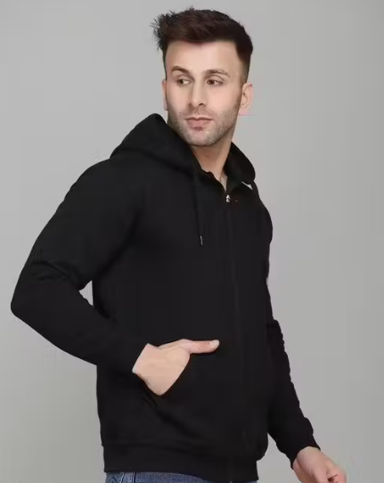 Soft Black Zipper Hoodie For Men