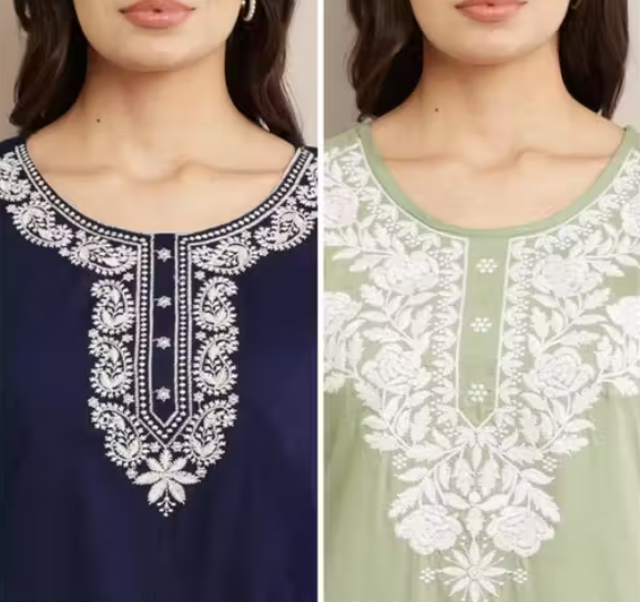 Short Kurta For Women Rayon Green and Blue Embroidery Short Kurtis Combo (Pack Of 2)