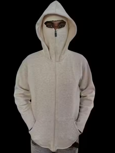 Balaclava Hoodie 350 GSM | 100% Cotton Fleece Heavyweight Mask Hoodie for Men & Women | Winter Biker Hoodie | OffWhite