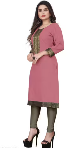 Desigener Kurtis New Collection Plain Cotton Golden Lace Border Pattern Casual Kurta for Girls & Women