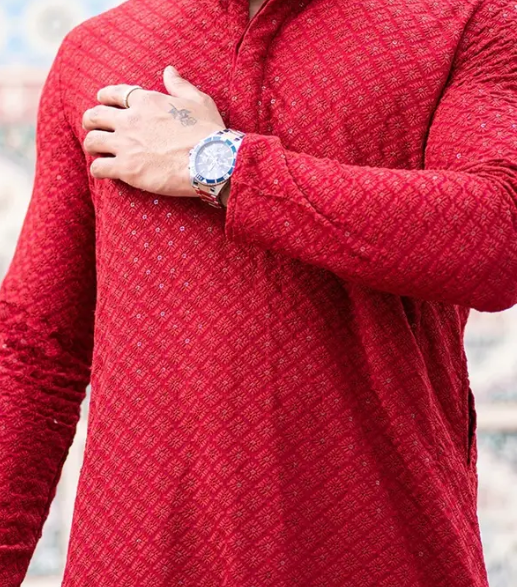 Stylish Worked Pure Cotton Kurta Pyjama Set For Men