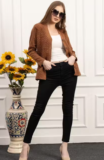 JDD Women's Woollen V-Neck Sweater