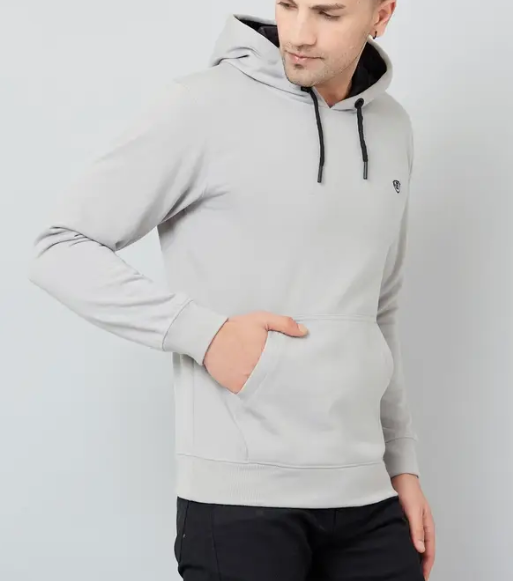 Men Full Sleeve Solid Hooded Sweatshirt