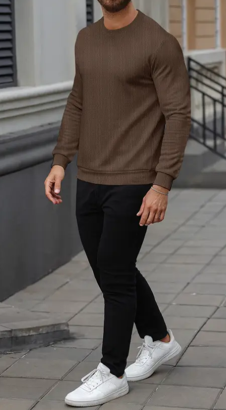 Men Full Sleeve Self Design Sweatshirt