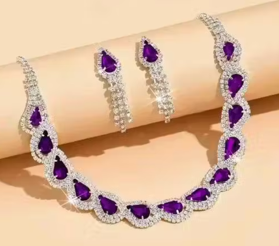 Jewellery Set Nice & Simple American Diamond Stone Work All Colours