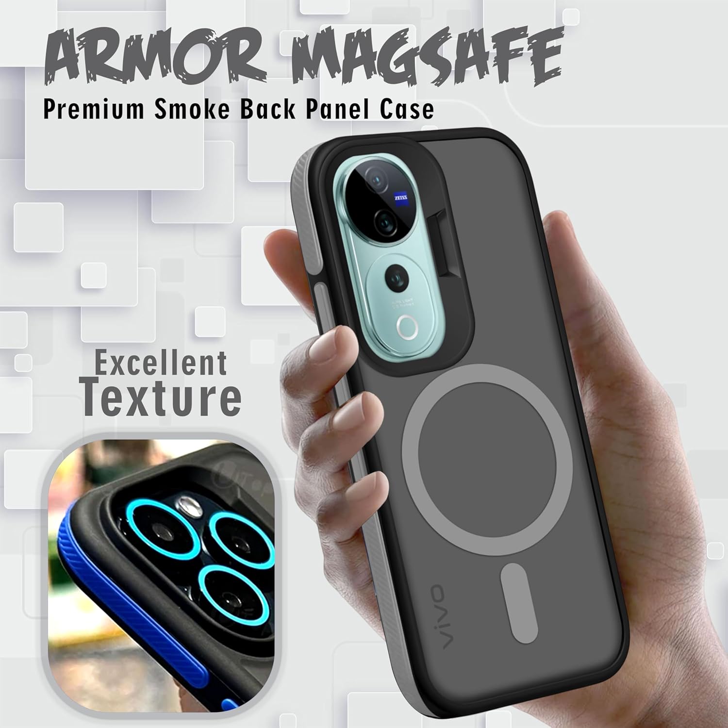 Frosted Ultra Matte Back Cover Case for Vivo V40/Vivo V40 Pro| Compatible with Wireless Charging | Smooth Sides with Grip | Stylish Protective Design (Grey)