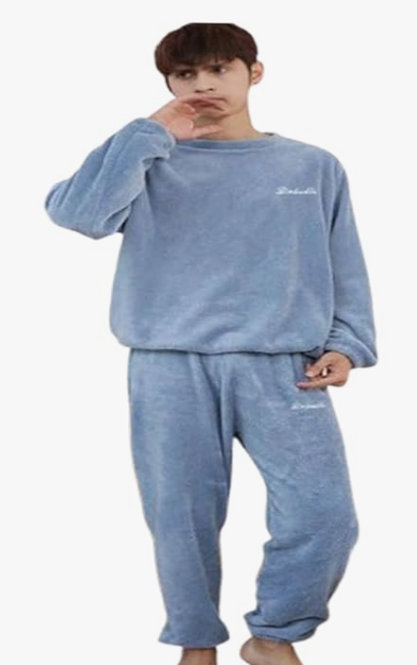 Men's and Boy's Winter Wool Blend Fleece Velvet Full Length Nightwear Pajama and top Set