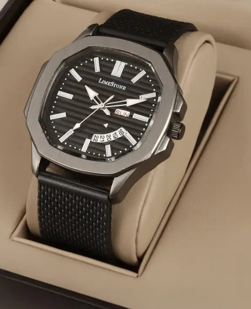 Limited Grey Edition Day and Date Functioning Mesh Silicone Strap Quartz Analog Watch - For Men OTUS059