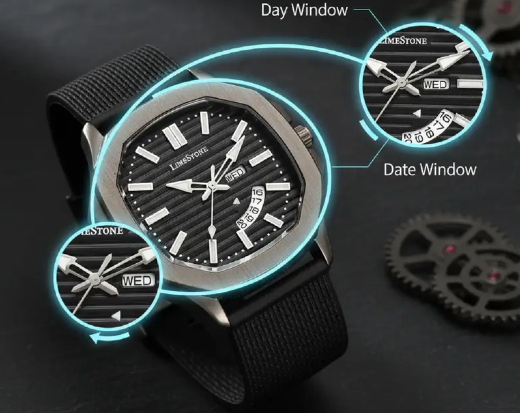 Limited Grey Edition Day and Date Functioning Mesh Silicone Strap Quartz Analog Watch - For Men OTUS059