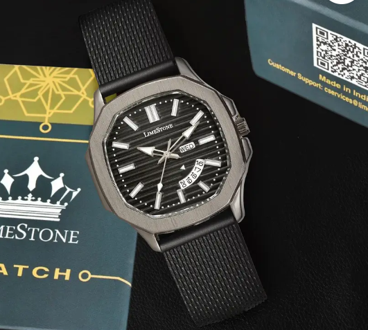 Limited Grey Edition Day and Date Functioning Mesh Silicone Strap Quartz Analog Watch - For Men OTUS059