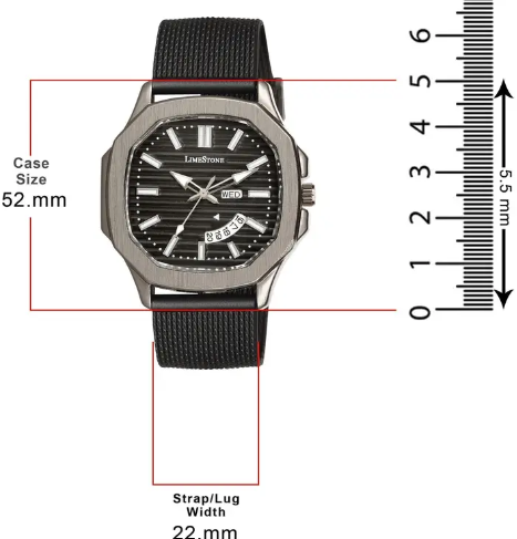 Limited Grey Edition Day and Date Functioning Mesh Silicone Strap Quartz Analog Watch - For Men OTUS059