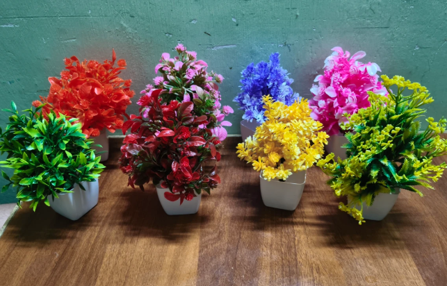 Wild Artificial Plant with Pot Set Of 8 Mini/Small Artificial Plants (15 cm, Multicolour)